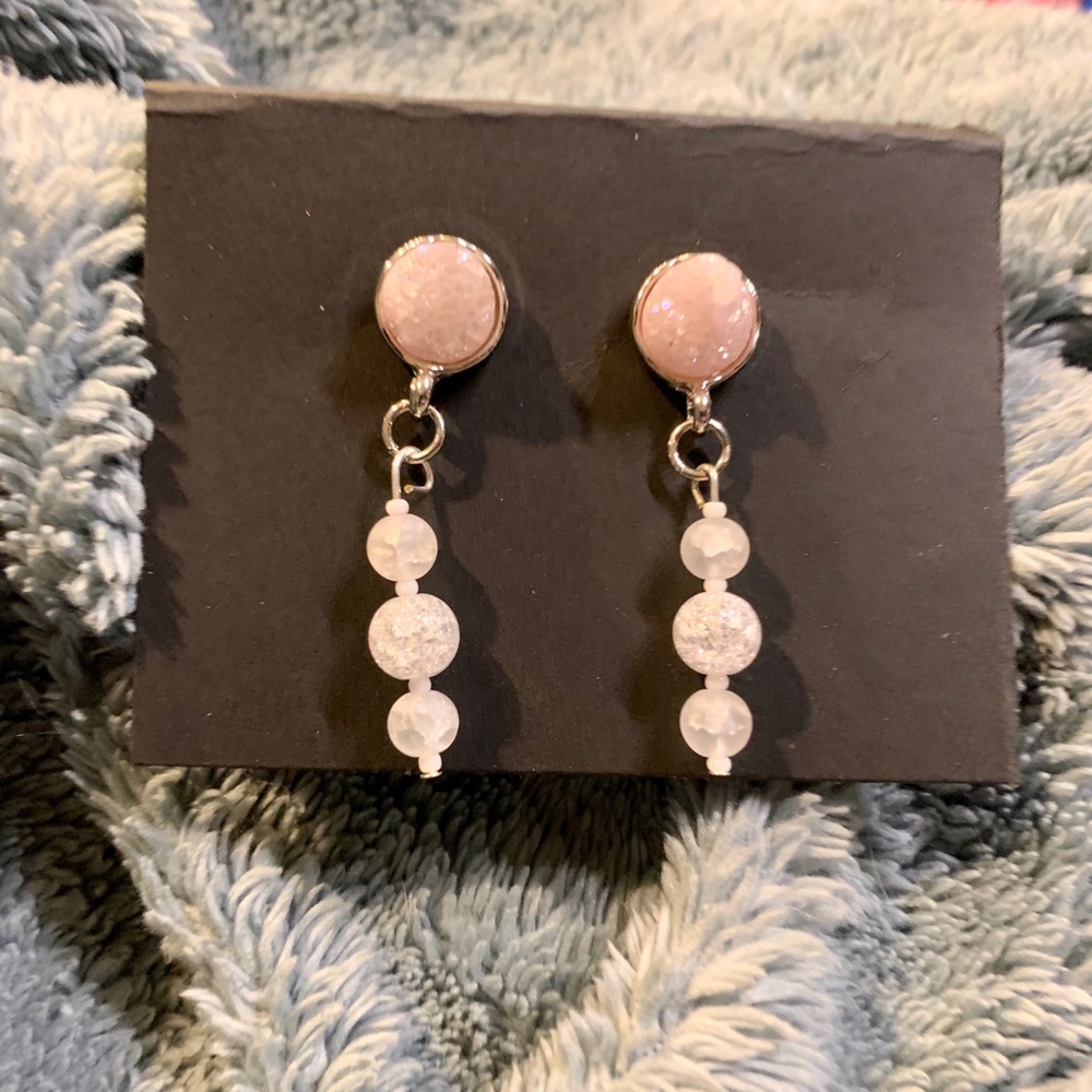 Pink Druzzy Drop Earrings - Picture 4 of 4